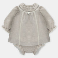 Beige Woven Cotton Pant Set