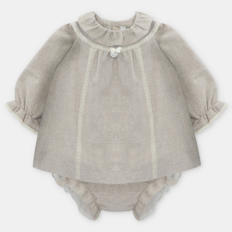 Beige Woven Cotton Pant Set