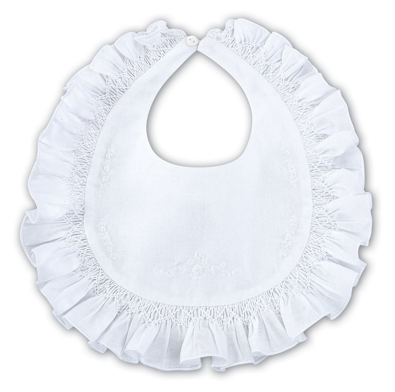 White Floral Frilly Bib