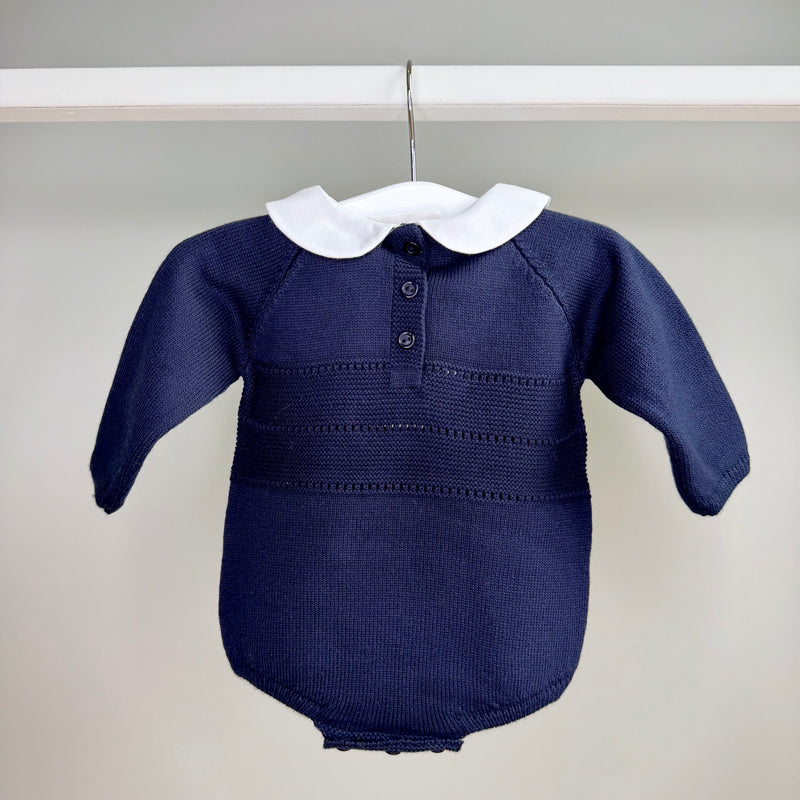 Navy Knitted Peter Pan Collar Romper