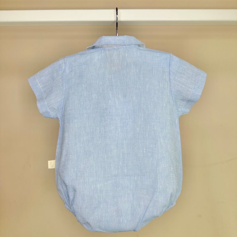 Blue Linen Polo Romper