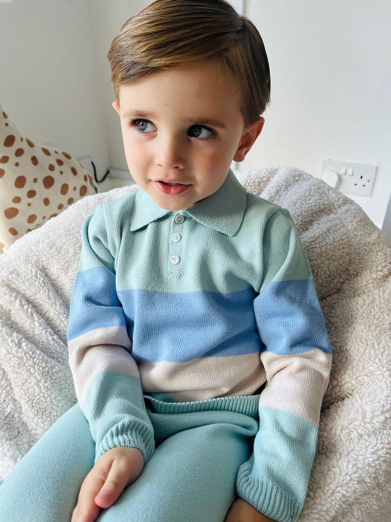 Sage, Beige & Blue Striped Polo Tracksuit