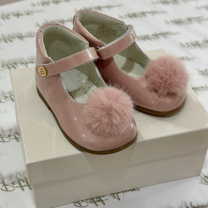 Pink Patent Leather Shoes With Pom