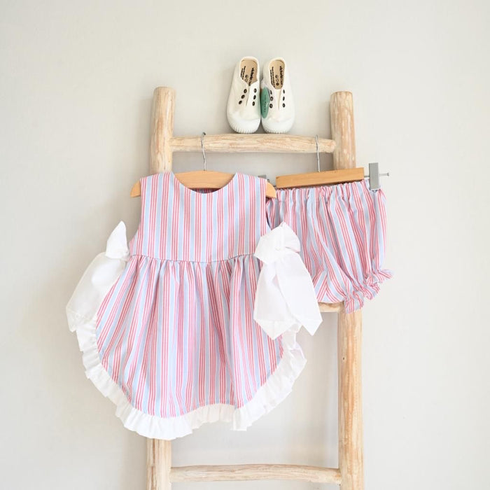 Striped Bloomer Set With Bows