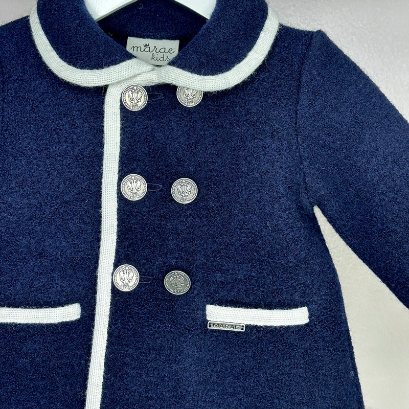 Boys Navy Marae Coat With Cream Trim