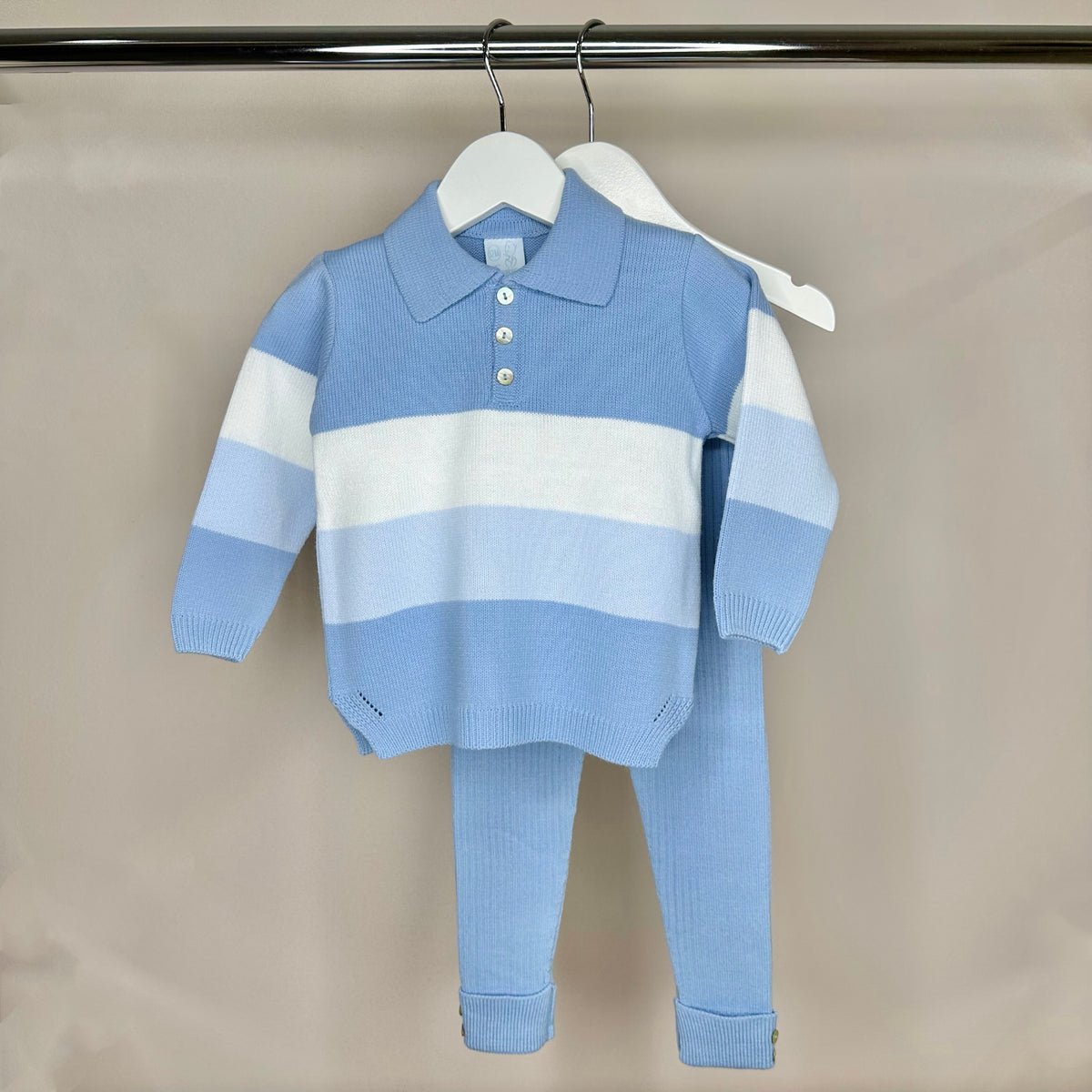 Blue, Baby Blue & White Striped Polo Tracksuit