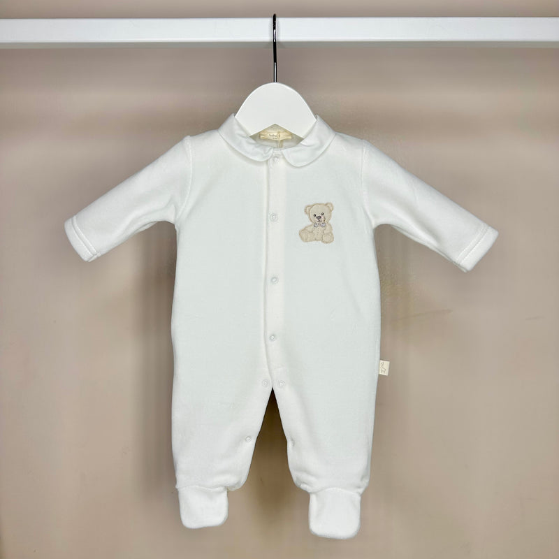 Ivory Teddy Velour Babygrow