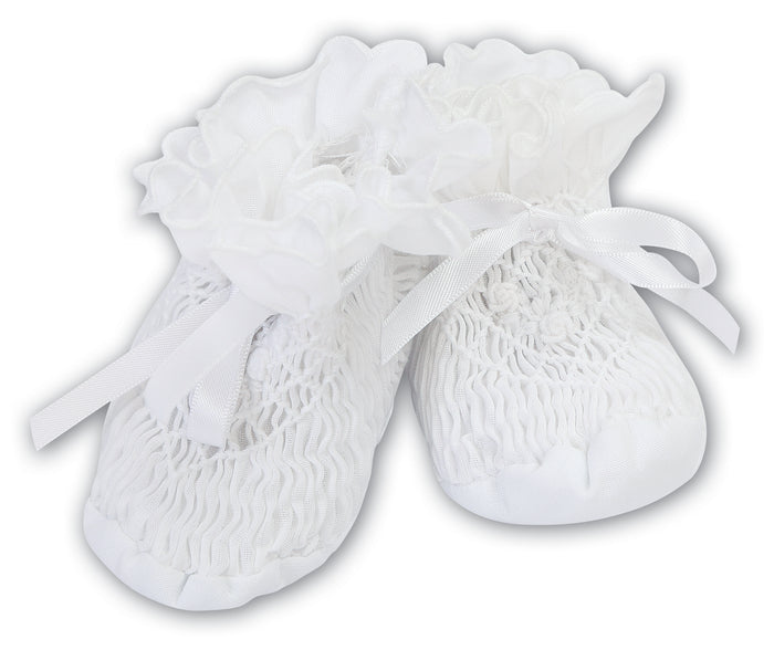 White Smocked Floral Booties