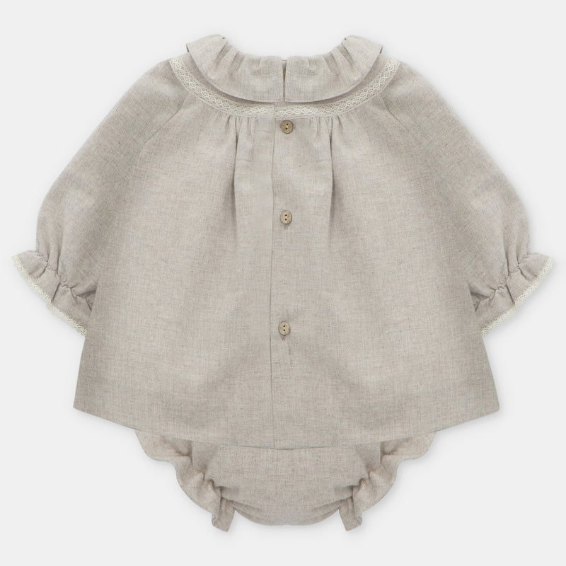 Beige Woven Cotton Pant Set