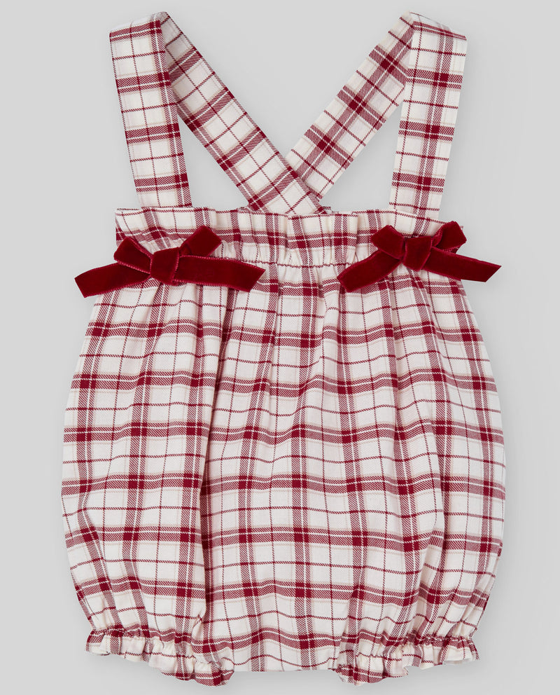 Ivory & Red Girls Check Romper & Shirt Set
