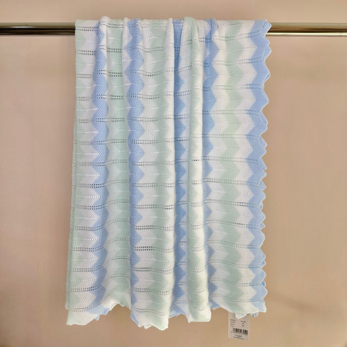Blue, Mint & White Zig Zag Knit Blanket