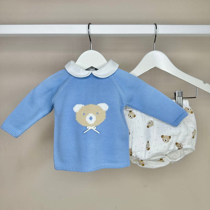 Blue Knitted Bear Jam Pant Set