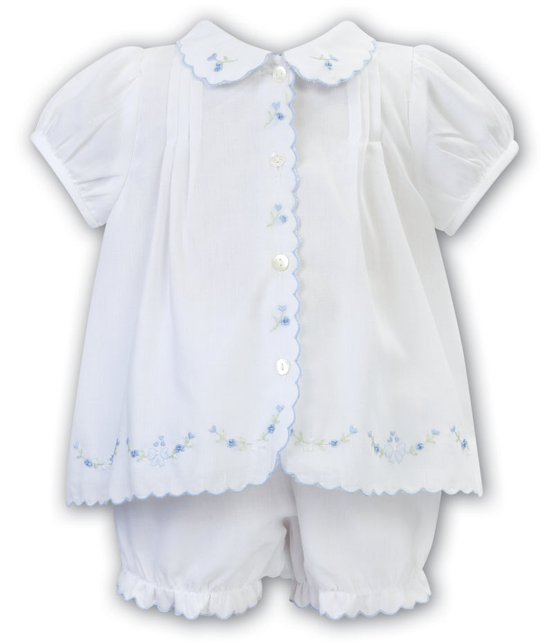 White & Blue Embroidered Shorts Set