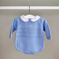 Blue Knitted Peter Pan Collar Romper