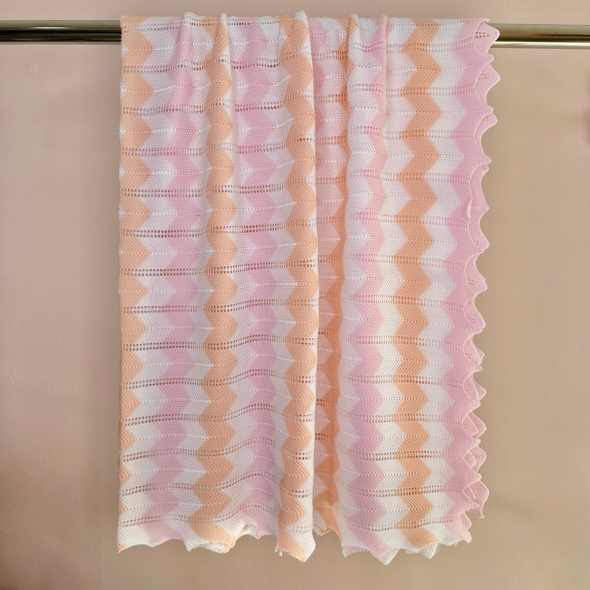Pink, Melon & White Zig Zag Knit Blanket