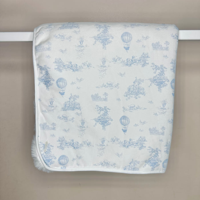 Blue Toile De Jouy Fleece Lined Blanket