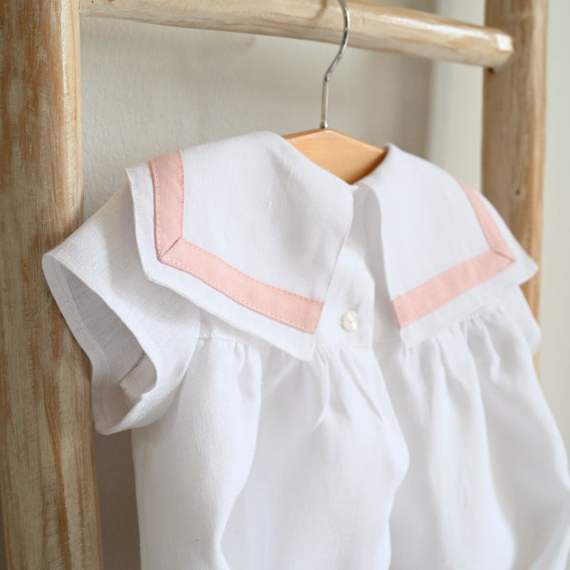 White Linen Girls Romper