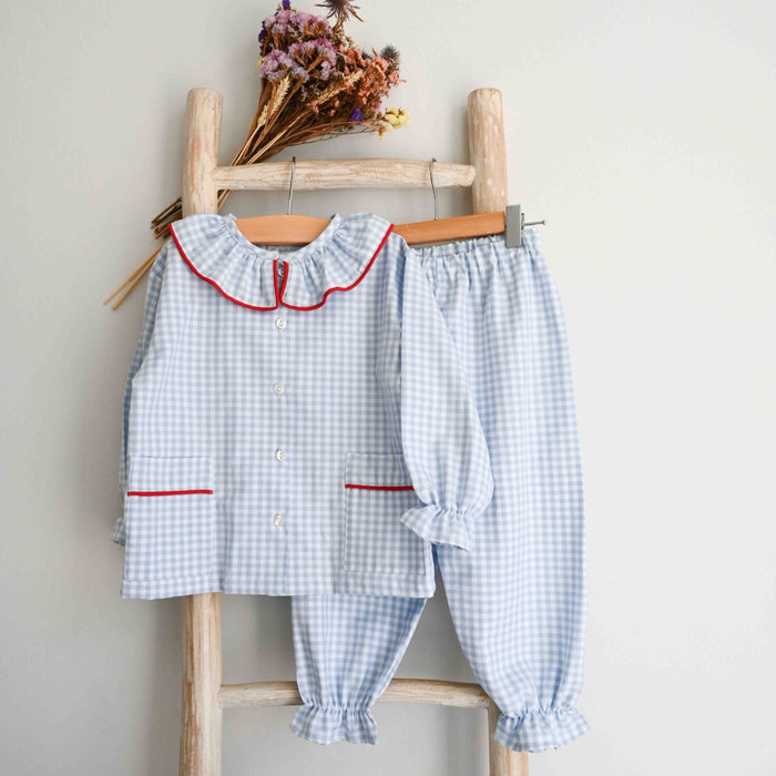 Girls Blue Gingham Nights Cotton Pyjamas