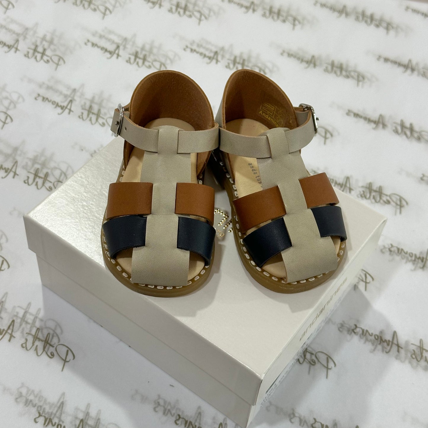 Sand, Camel & Navy Caged Sandals