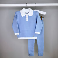 Blue Knitted Polo Tracksuit