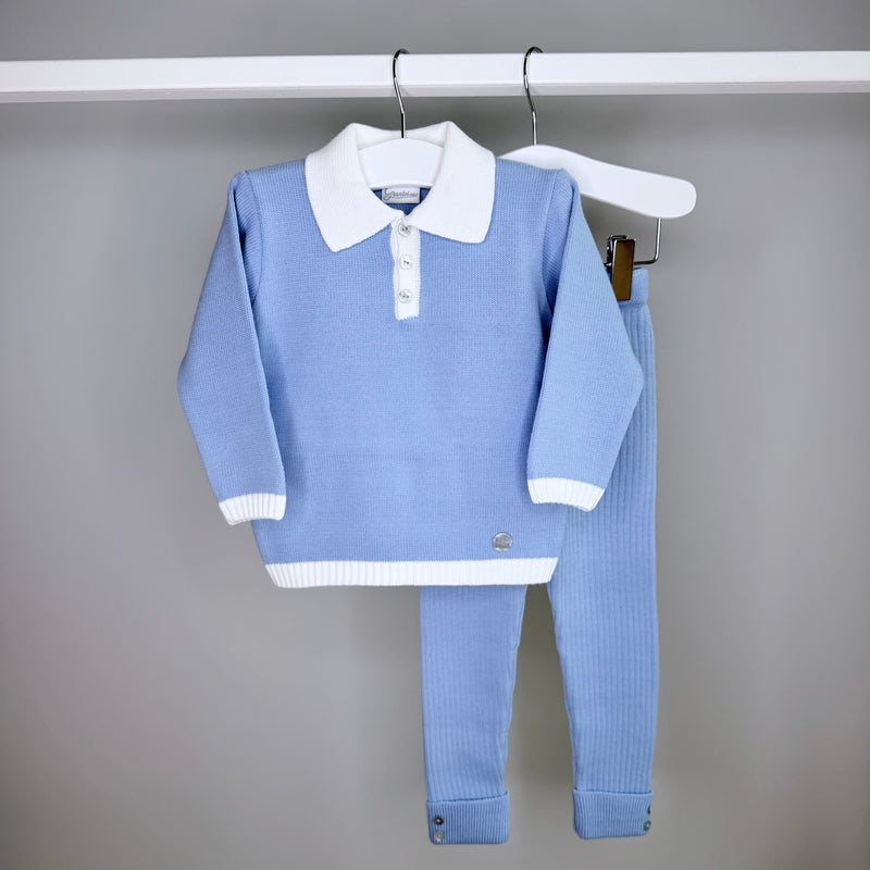 Blue Knitted Polo Tracksuit