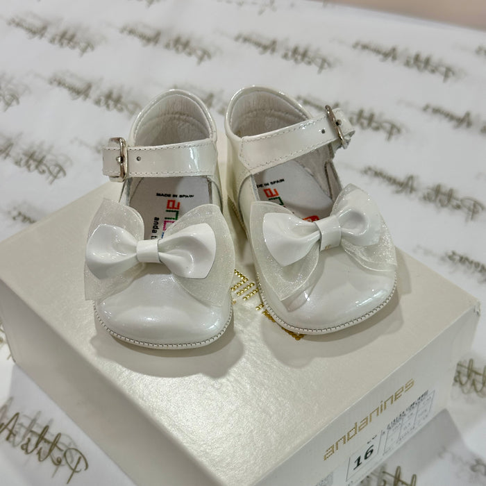 Pearl Bow Patent Pram Shoes