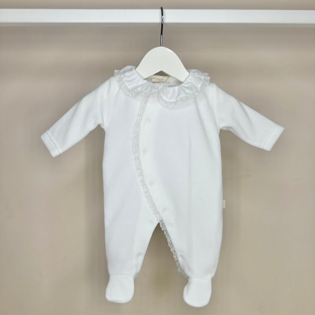 White Velour Lace Babygrow