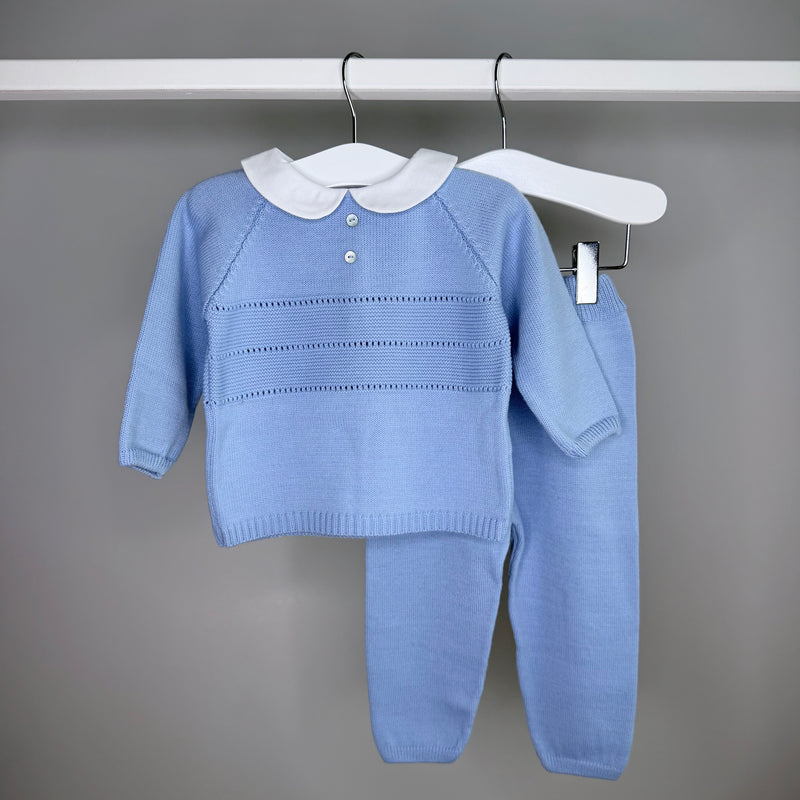 Blue Knitted Peter Pan Collar Tracksuit