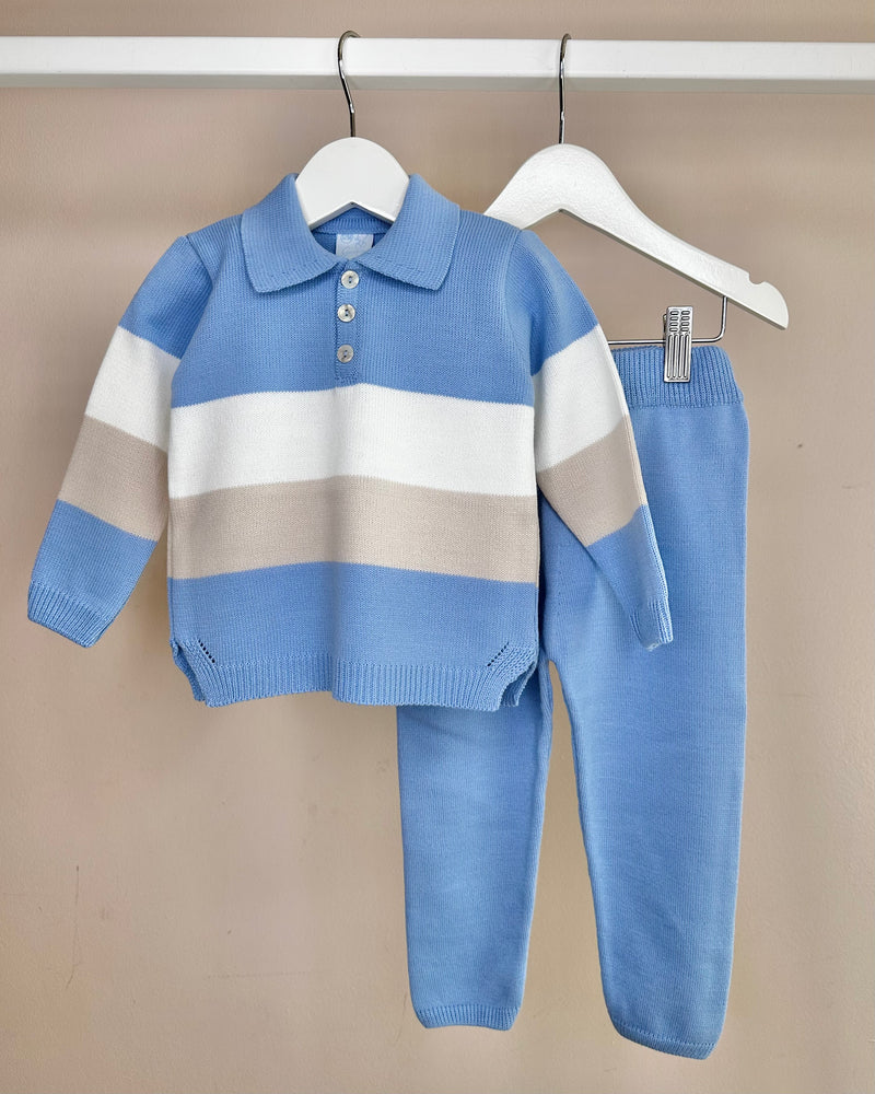 Blue, Beige & White Striped Polo Tracksuit