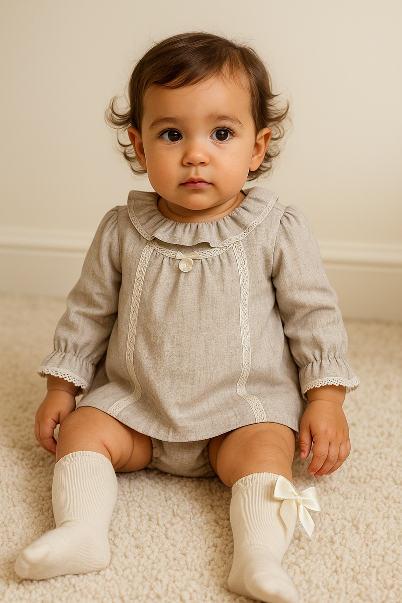 Beige Woven Cotton Pant Set