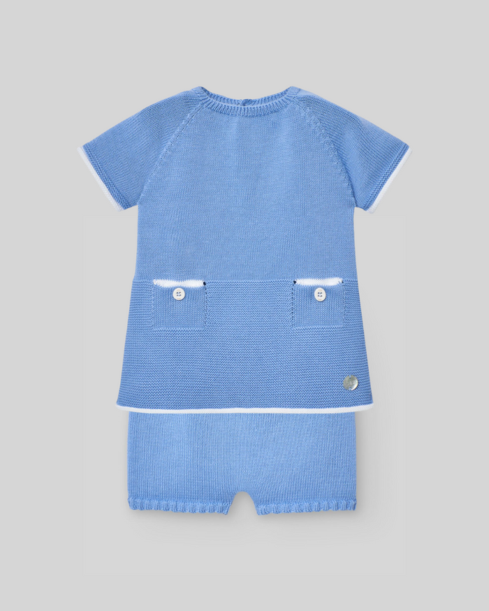 Blue Knitted Shorts Set