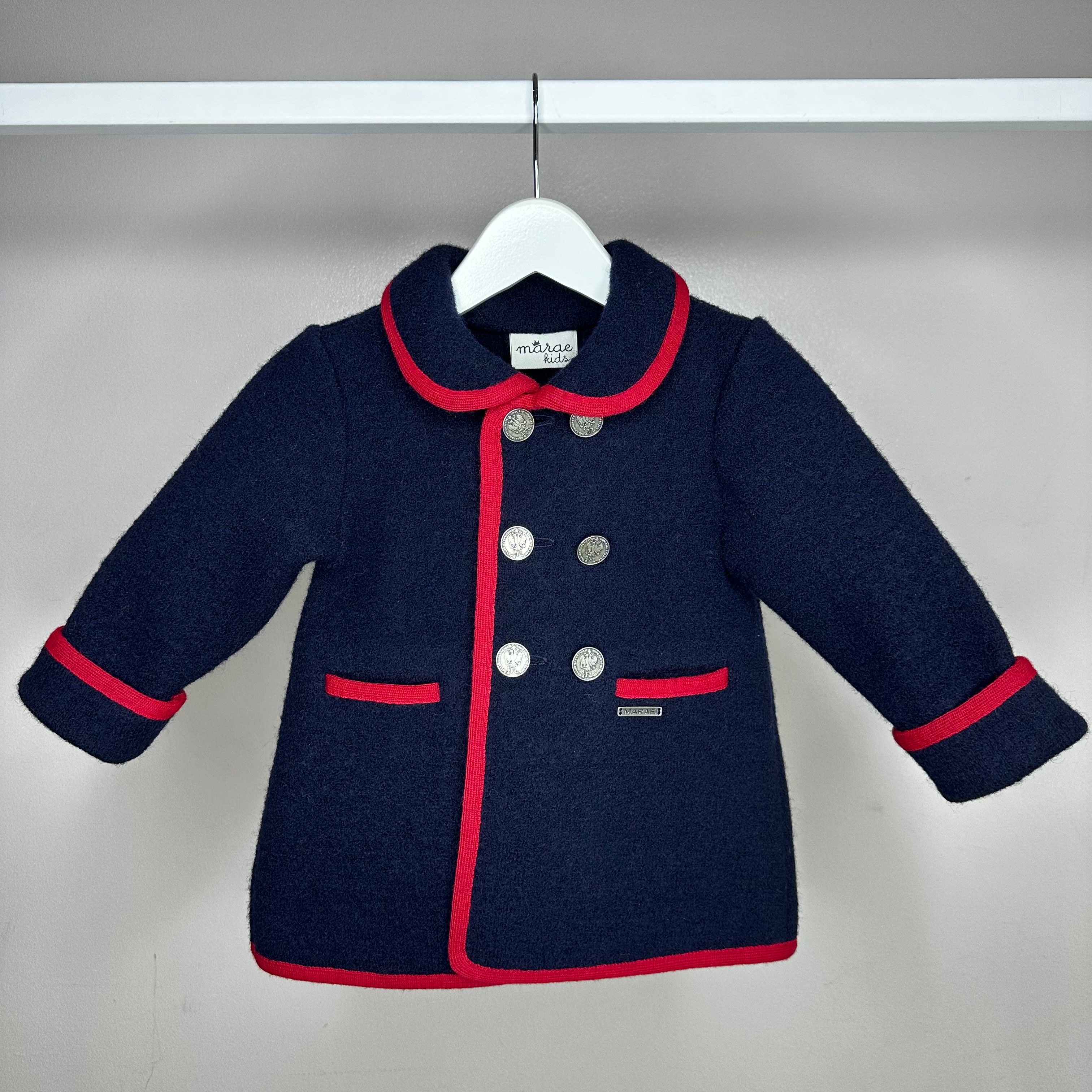 Navy coat with red trim hotsell