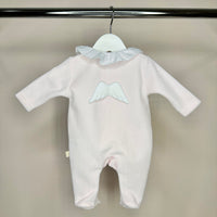 Pink Frilly Collar Velour Angel Wing Babygrow