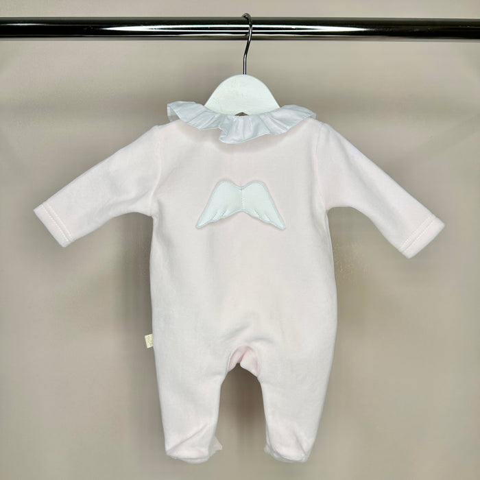 Pink Frilly Velour Angel Wing Babygrow