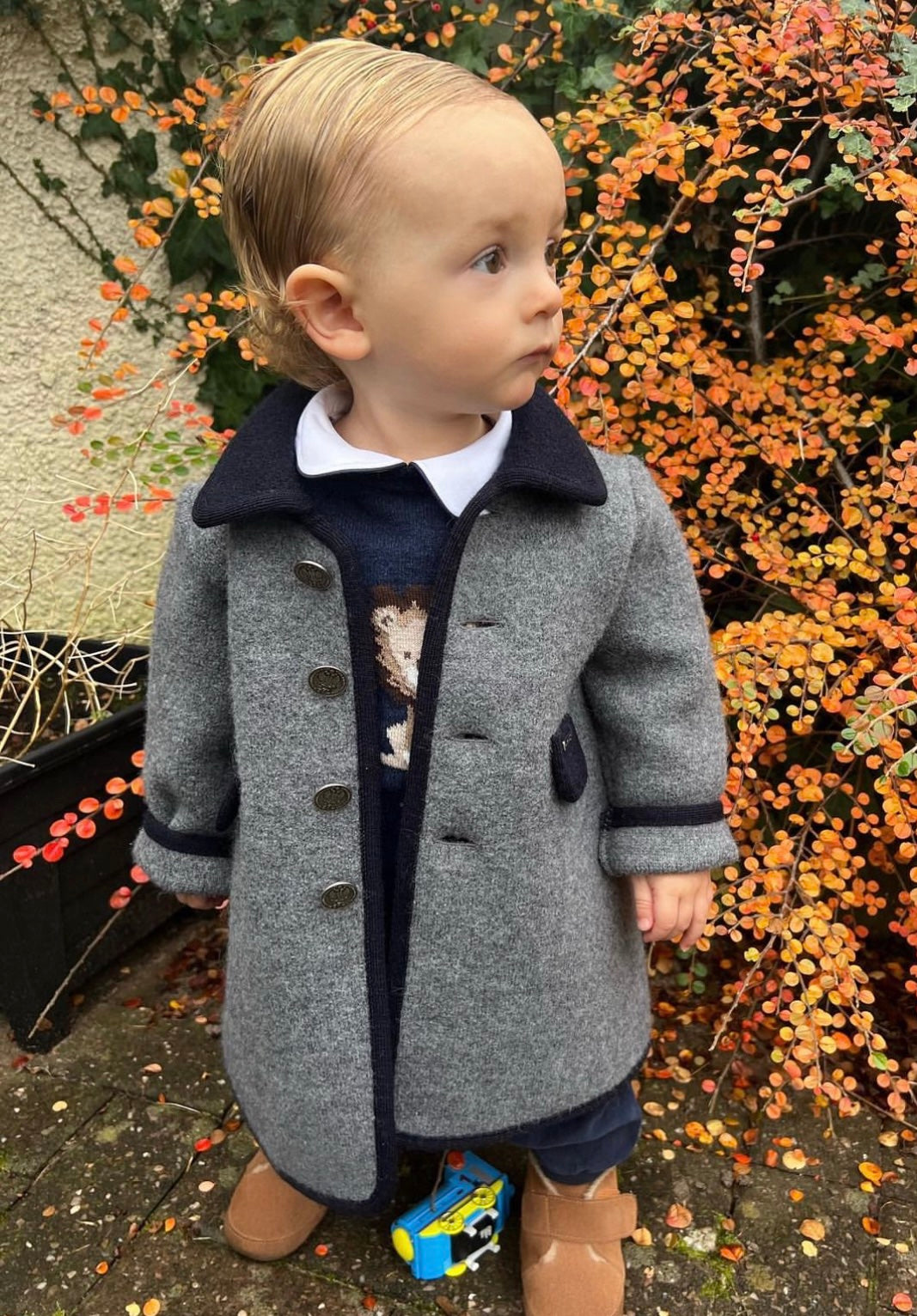 Grey Marae Coat With Navy Trim