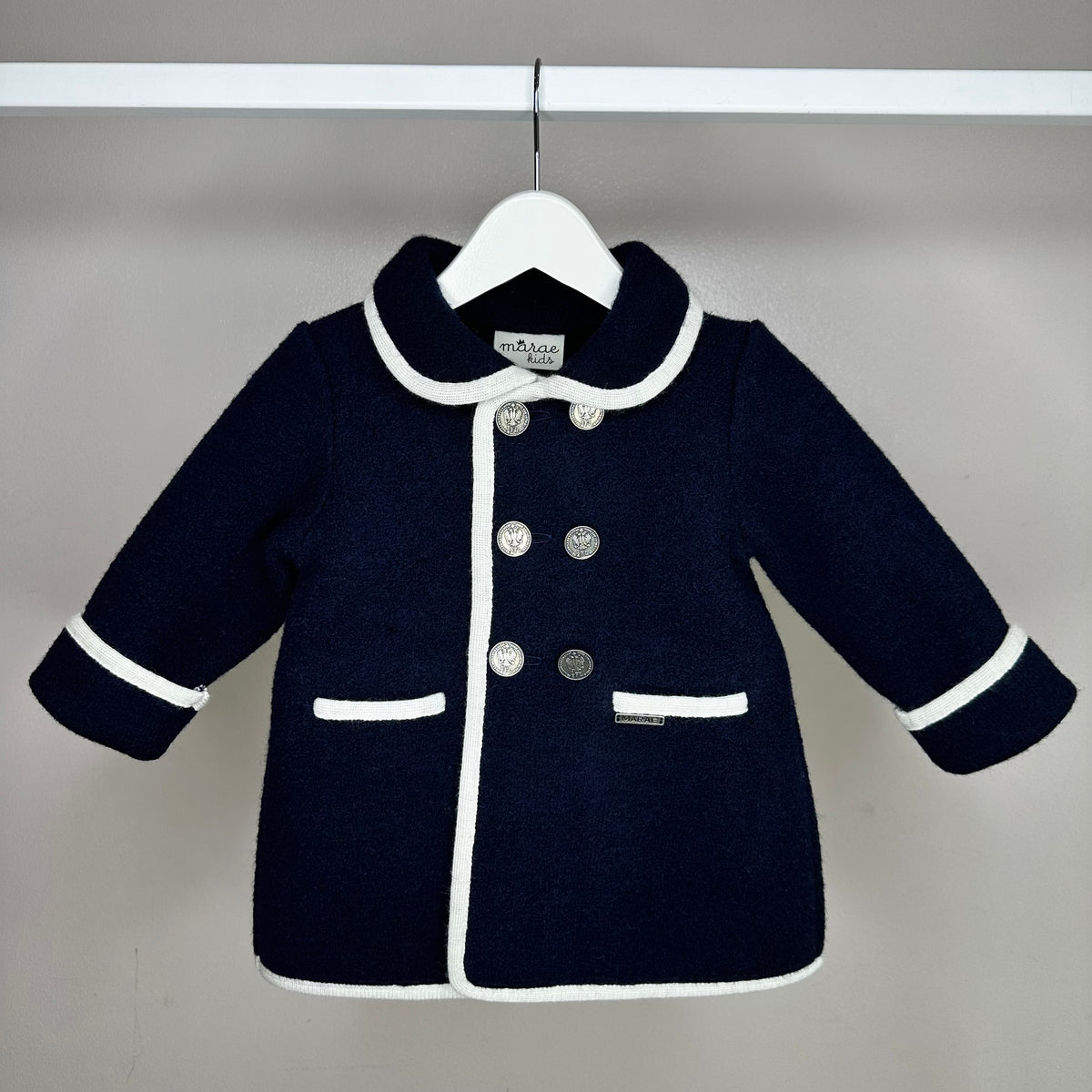 Boys Navy Marae Coat With Cream Trim