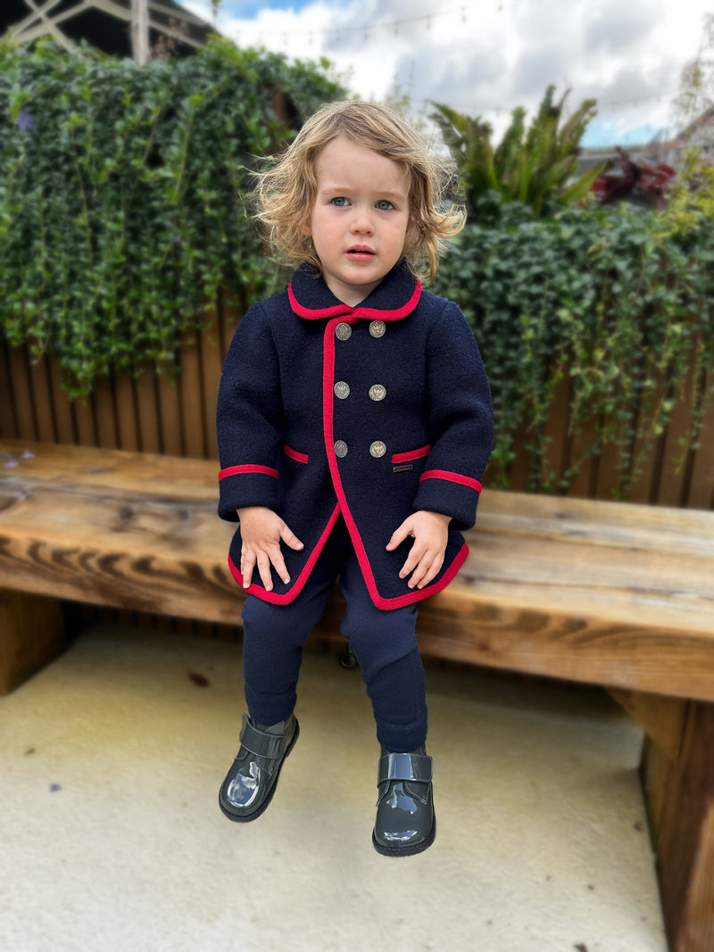 Boys Navy Marae Coat With Red Trim