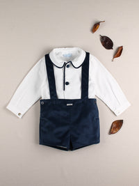 Navy Velvet Dungaree Set