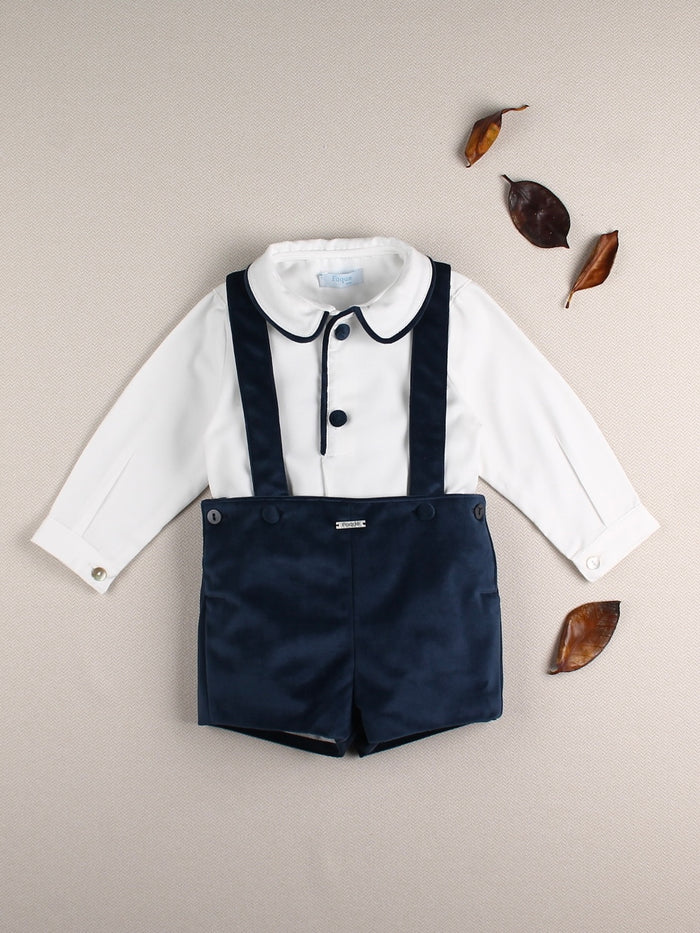 Navy Velvet Dungaree Set