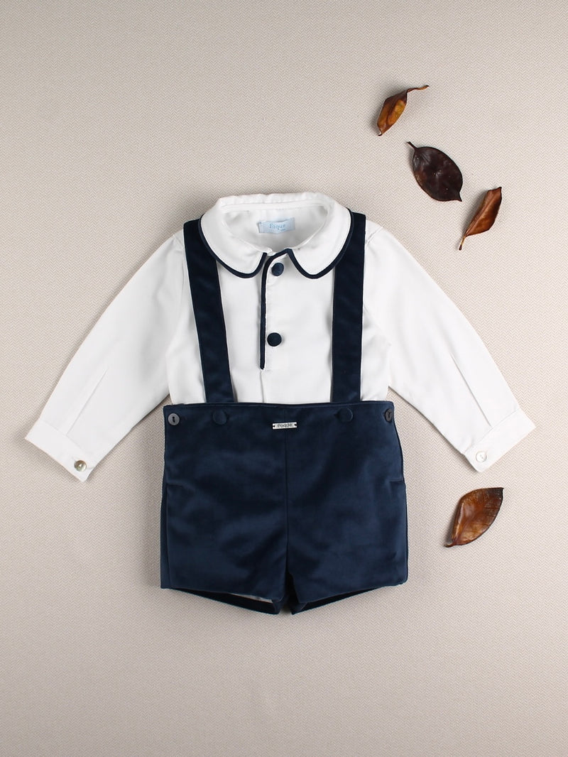 Navy Velvet Dungaree Set