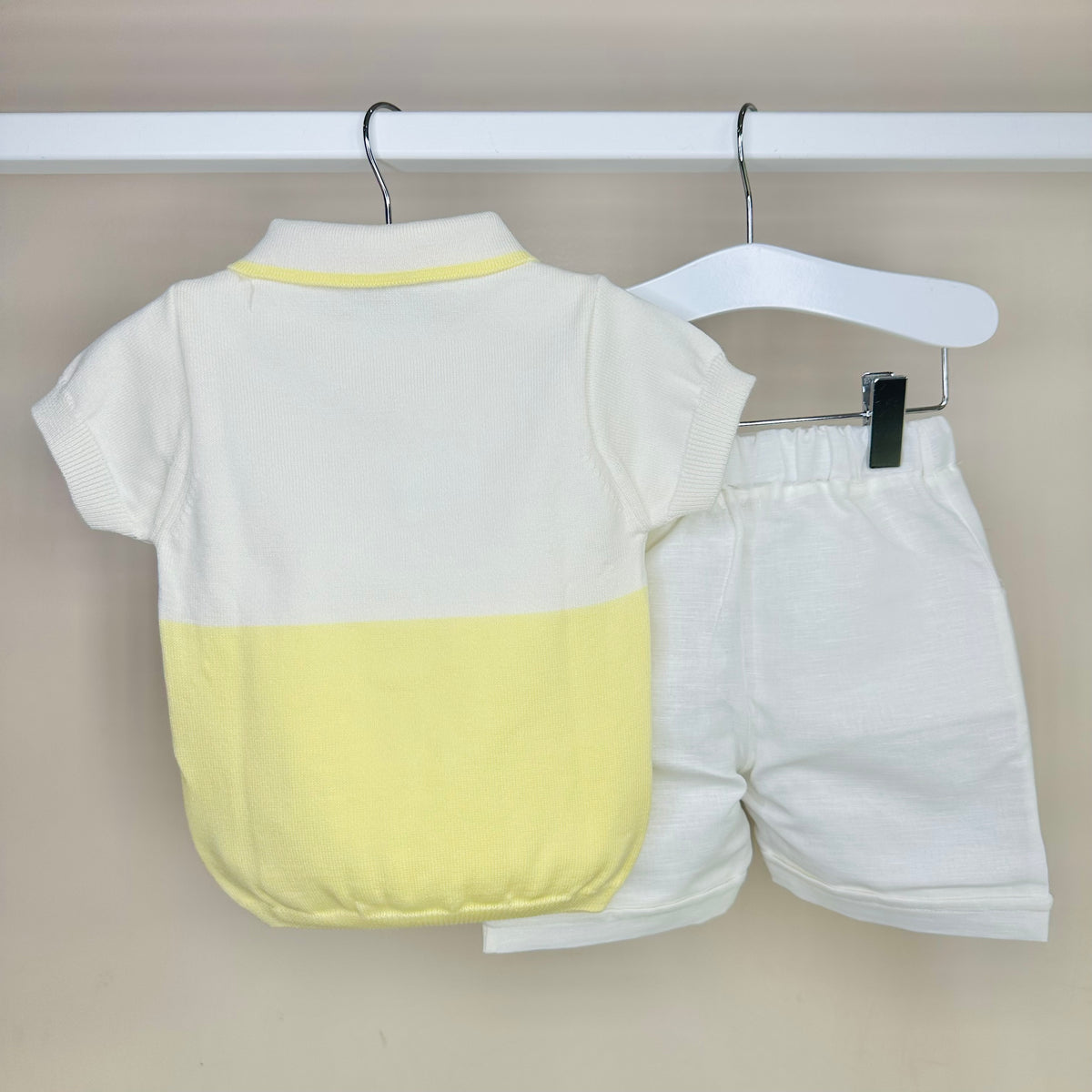 Lemon & Cream Knitted Polo & Linen Shorts Set