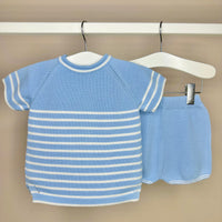 Blue & White Striped Shorts Set