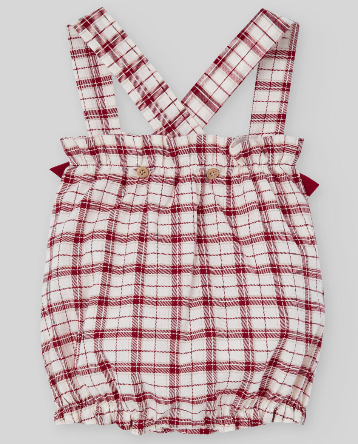 Ivory & Red Girls Check Romper & Shirt Set