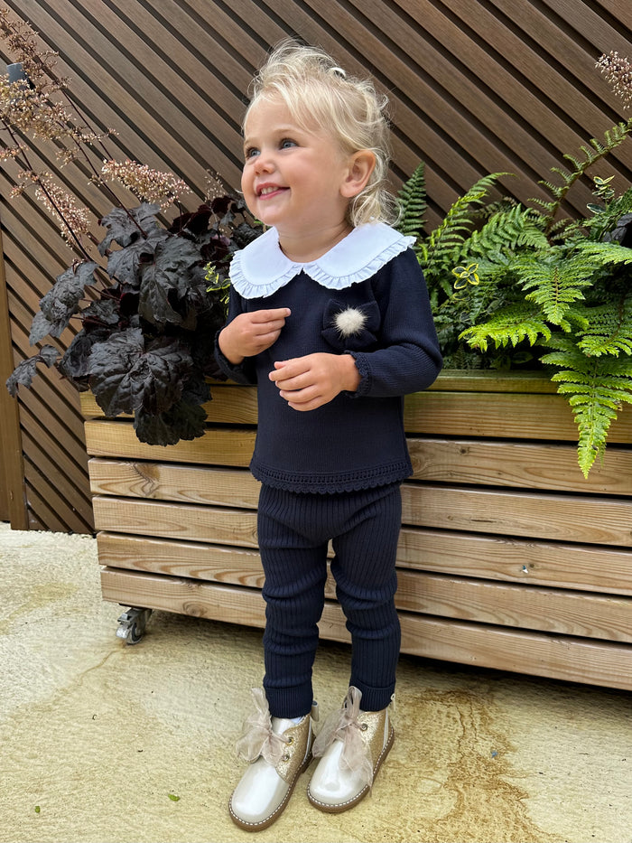 Navy Knitted Girls Tracksuit