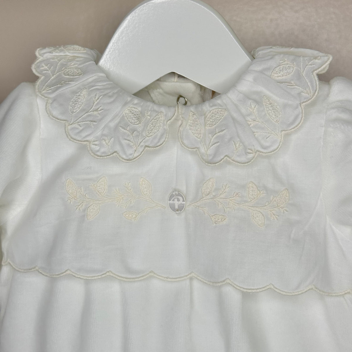 Ivory Embroidered Velour Babygrow