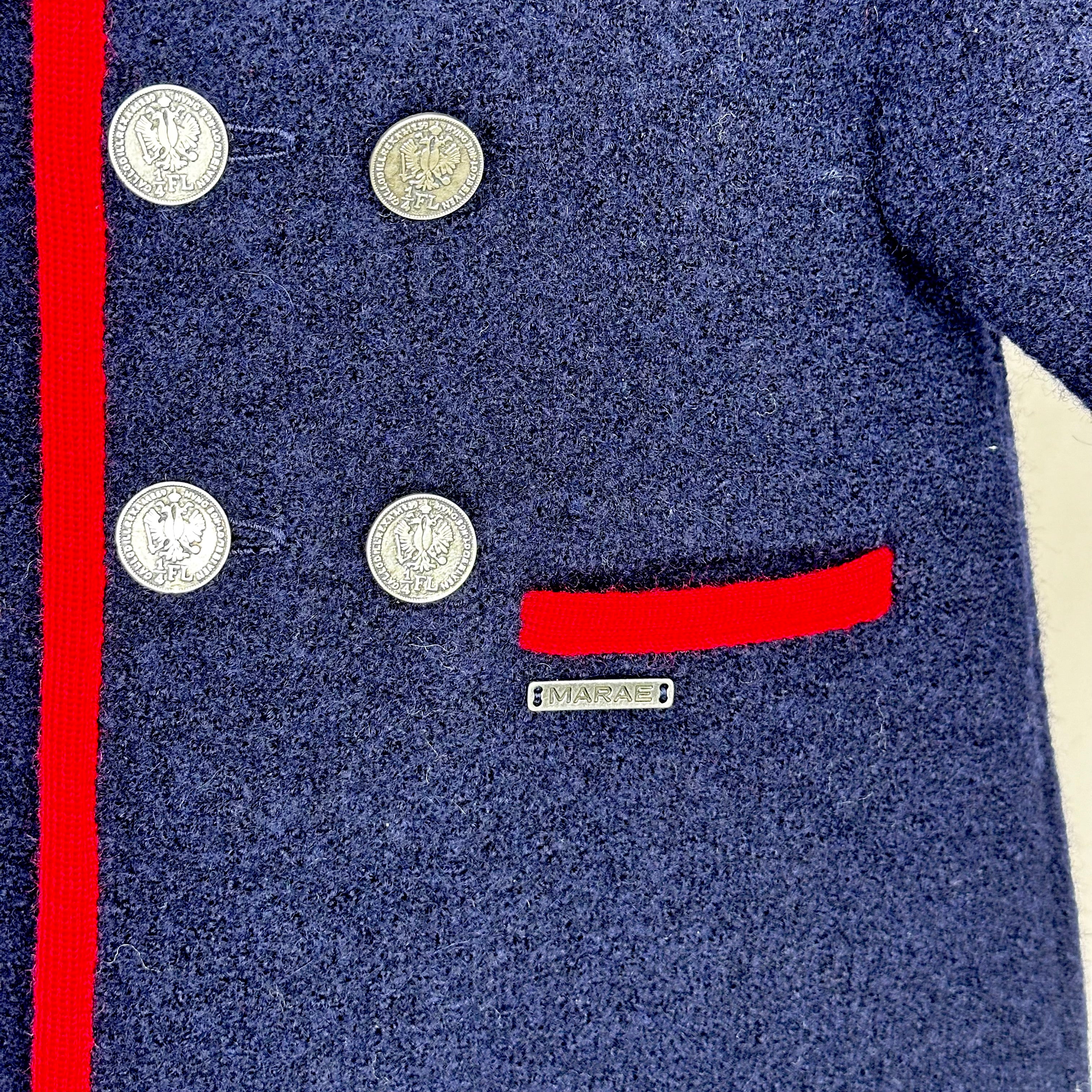 Navy coat with red trim best sale