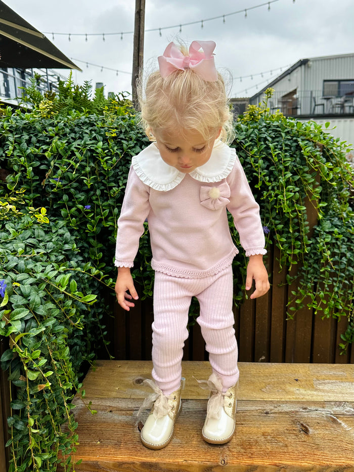 Pink Knitted Girls Tracksuit