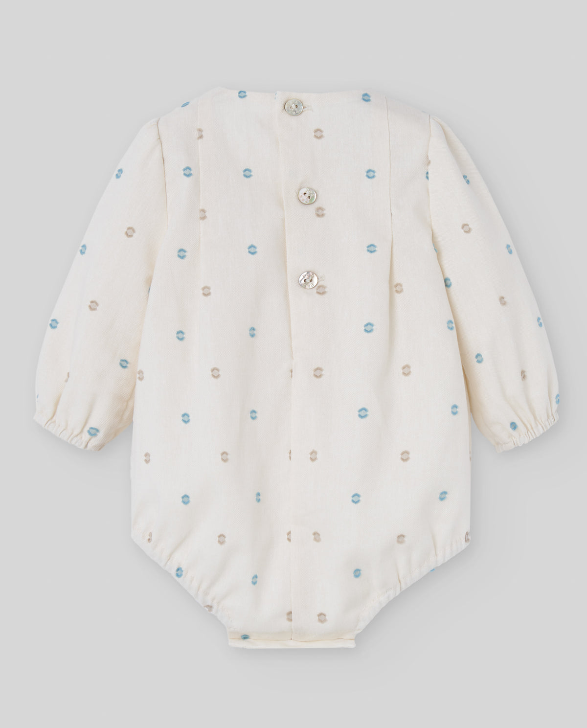 Ivory Romper with Beige & Blue Spots