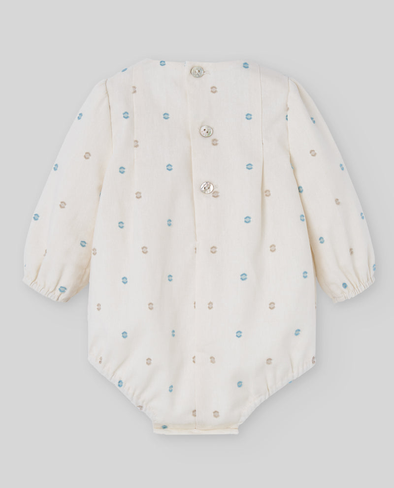 Ivory Romper with Beige & Blue Spots