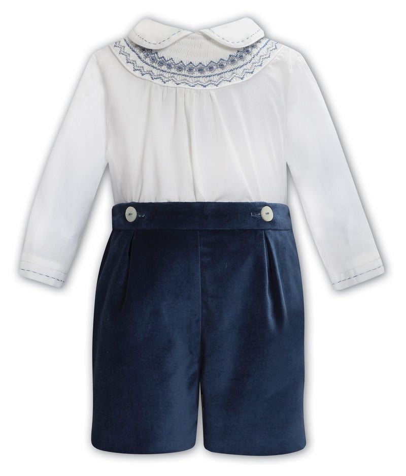 Navy Velvet Smocked Shorts Set